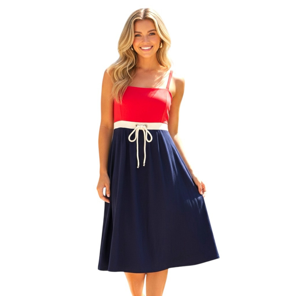 Lilly Pulitzer Red and Navy Colorblock Midi Dress
